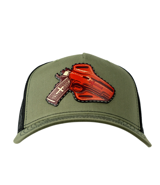 Holstered Pistol Leather Patch Hat