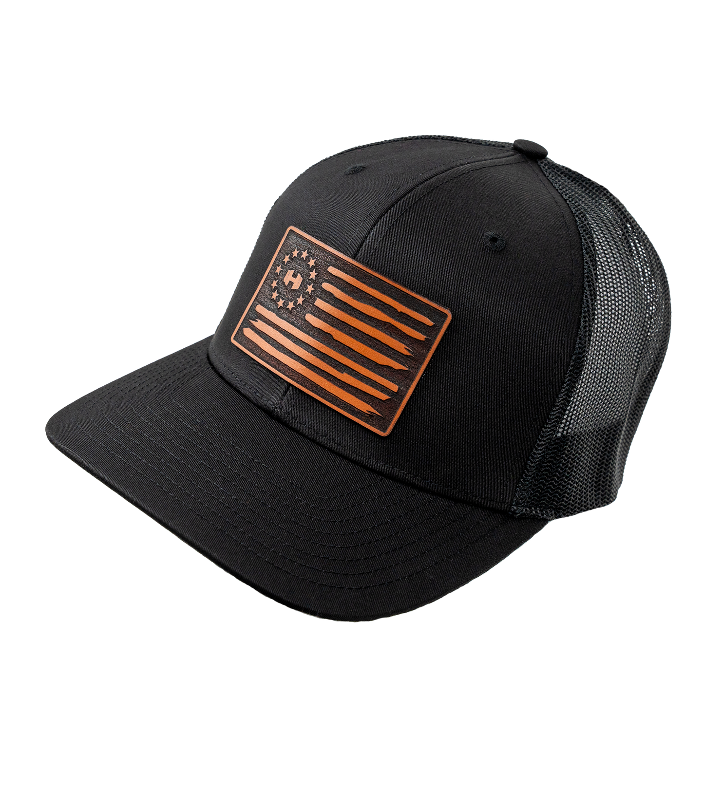 HodgeTwins Flag Premium Leather Patch Hat - Richardson 112