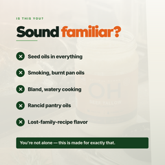 Sound familiar - seed oils in everything, burnt pan oils, bland cooking