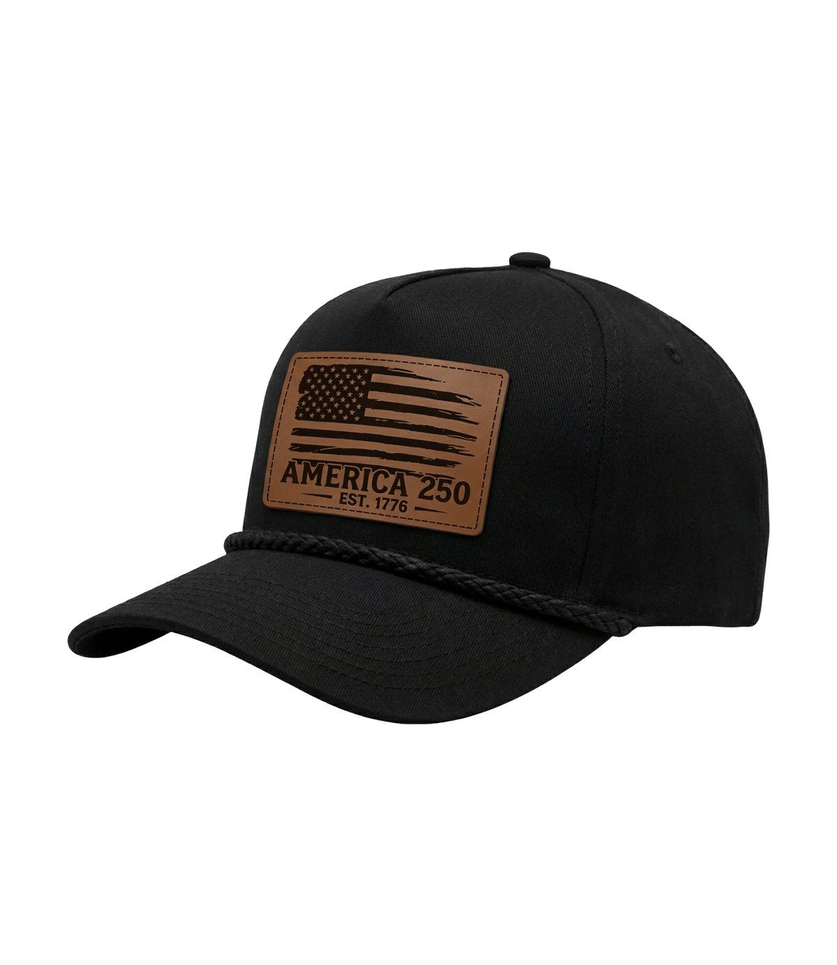 America 250 Distressed Leather Patch Trucker Hat