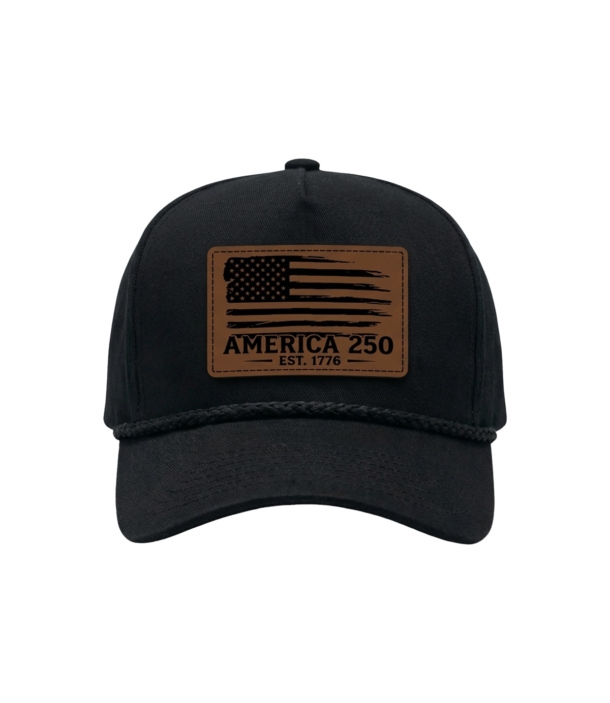 America 250 Distressed Leather Patch Trucker Hat