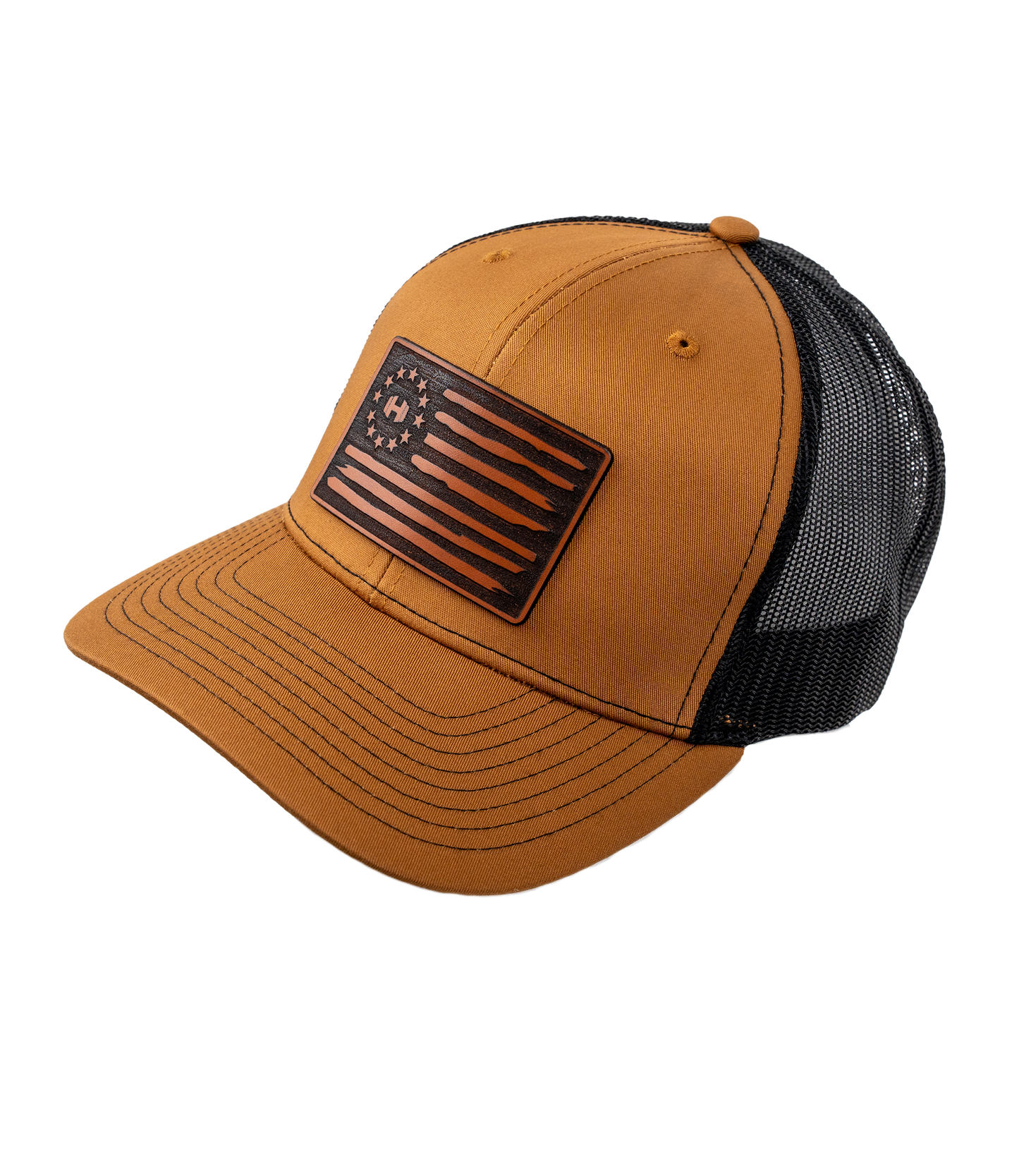 HodgeTwins Flag Premium Leather Patch Hat - Richardson 112