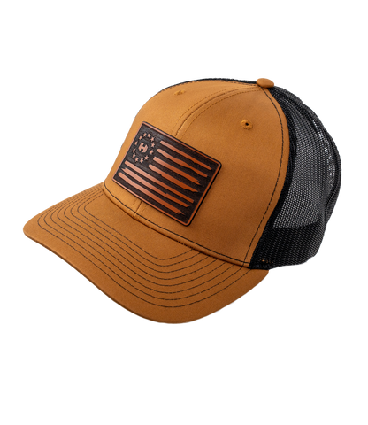 HodgeTwins Flag Premium Leather Patch Hat - Richardson 112