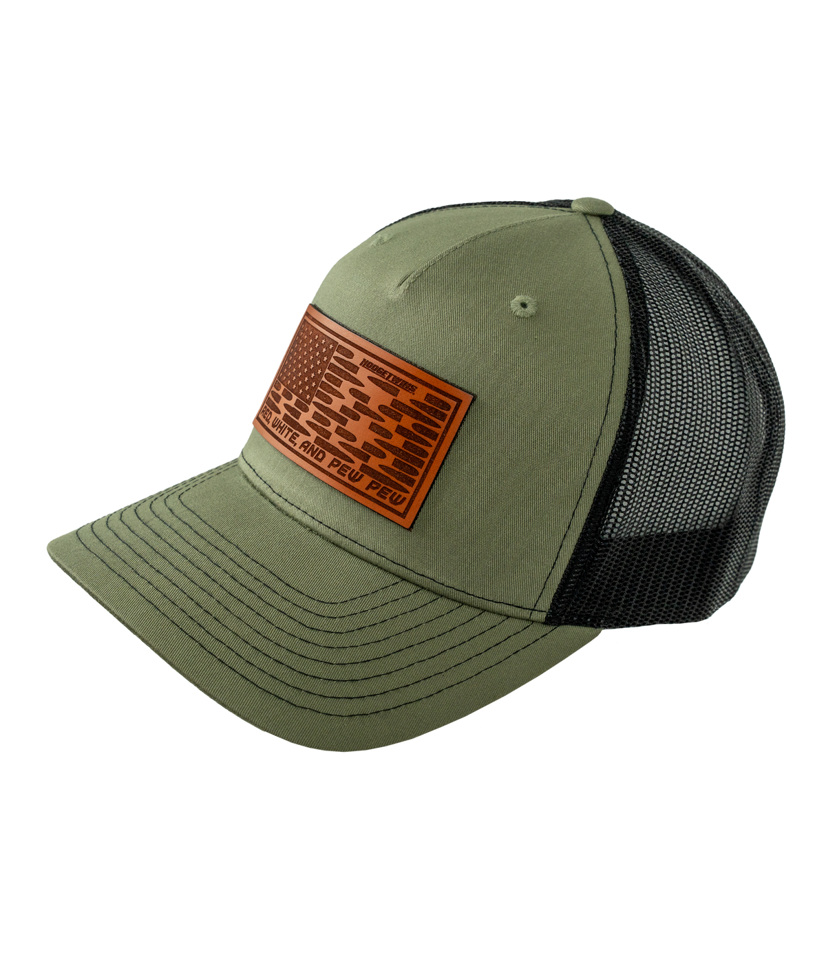 Red, White, And Pew Pew Leather Patch Hat