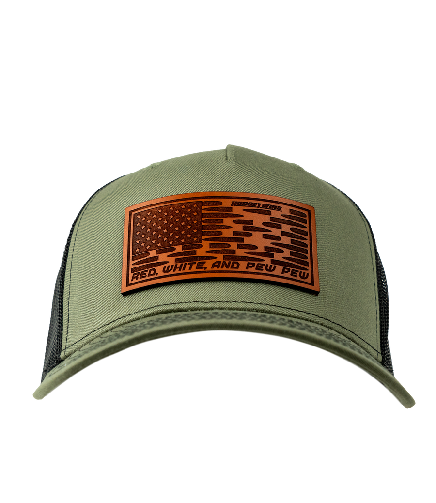 Red, White, And Pew Pew Leather Patch Hat