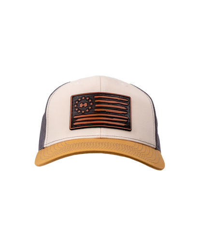 HodgeTwins Flag Premium Leather Patch Hat - Richardson 112