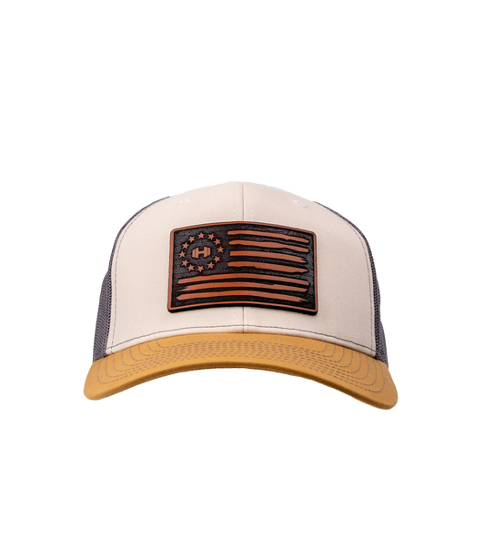 HodgeTwins Flag Premium Leather Patch Hat - Richardson 112