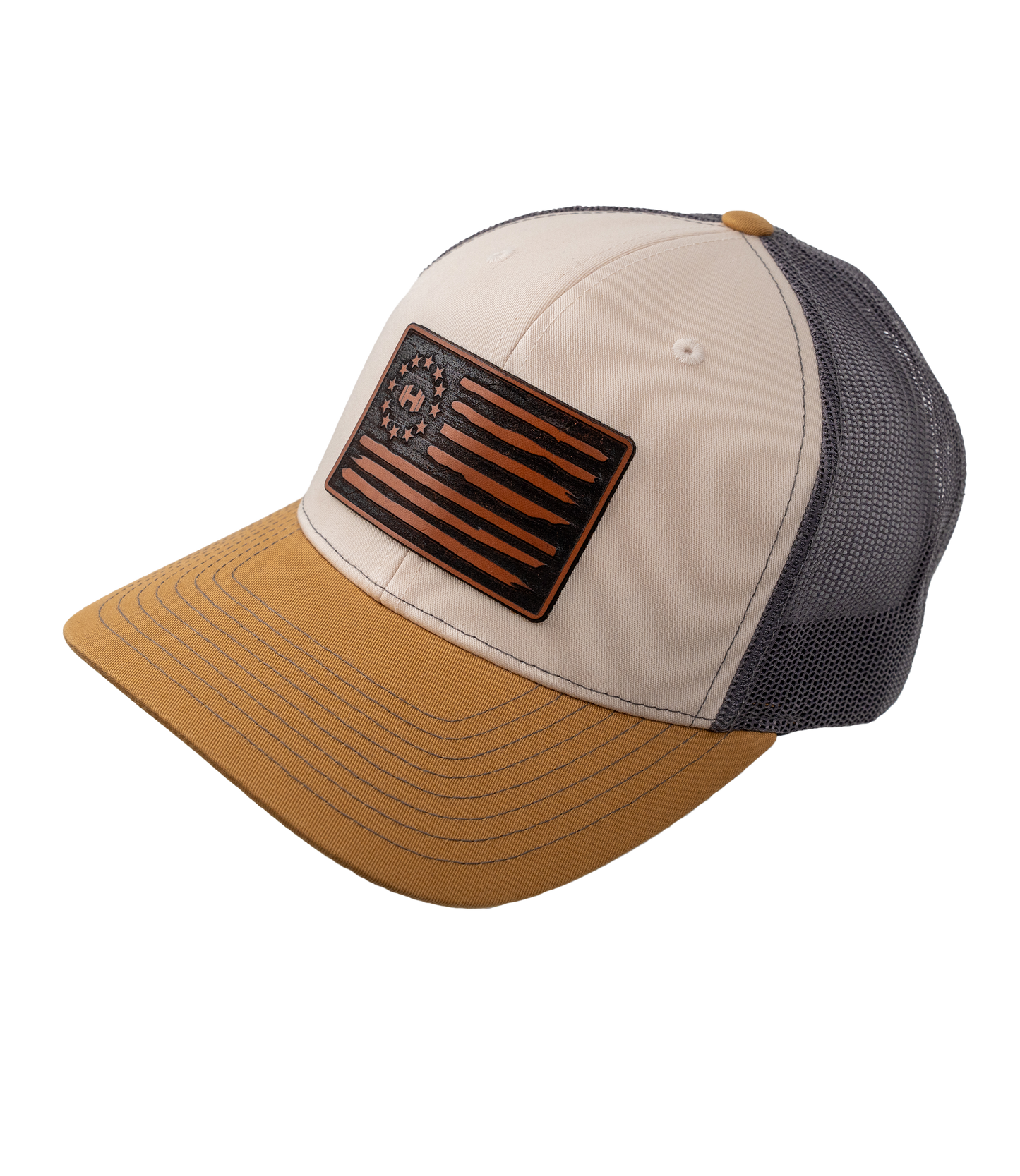 HodgeTwins Flag Premium Leather Patch Hat - Richardson 112
