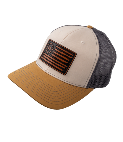 HodgeTwins Flag Premium Leather Patch Hat - Richardson 112