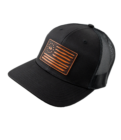 HodgeTwins Flag Premium Leather Patch Hat - Richardson 112
