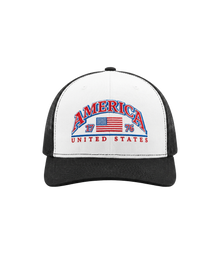 America 1776 white and black embroidered trucker hat, front