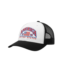 America 1776 white and black embroidered trucker hat, side