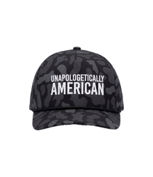 Unapologetically American camo rope hat, front