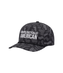Unapologetically American camo rope hat, side