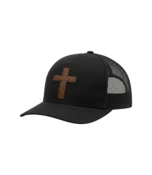 Wooden cross trucker hat, side