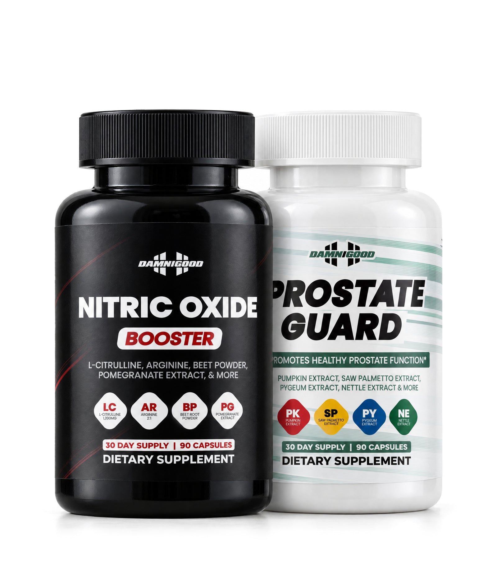 Damn Good Men's Health Bundle: Nitric Oxide Booster and Prostate Guard bottles