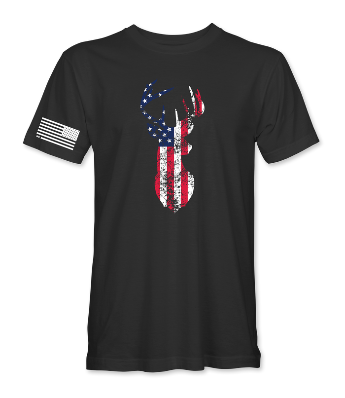 American Flag Buck black t-shirt, front