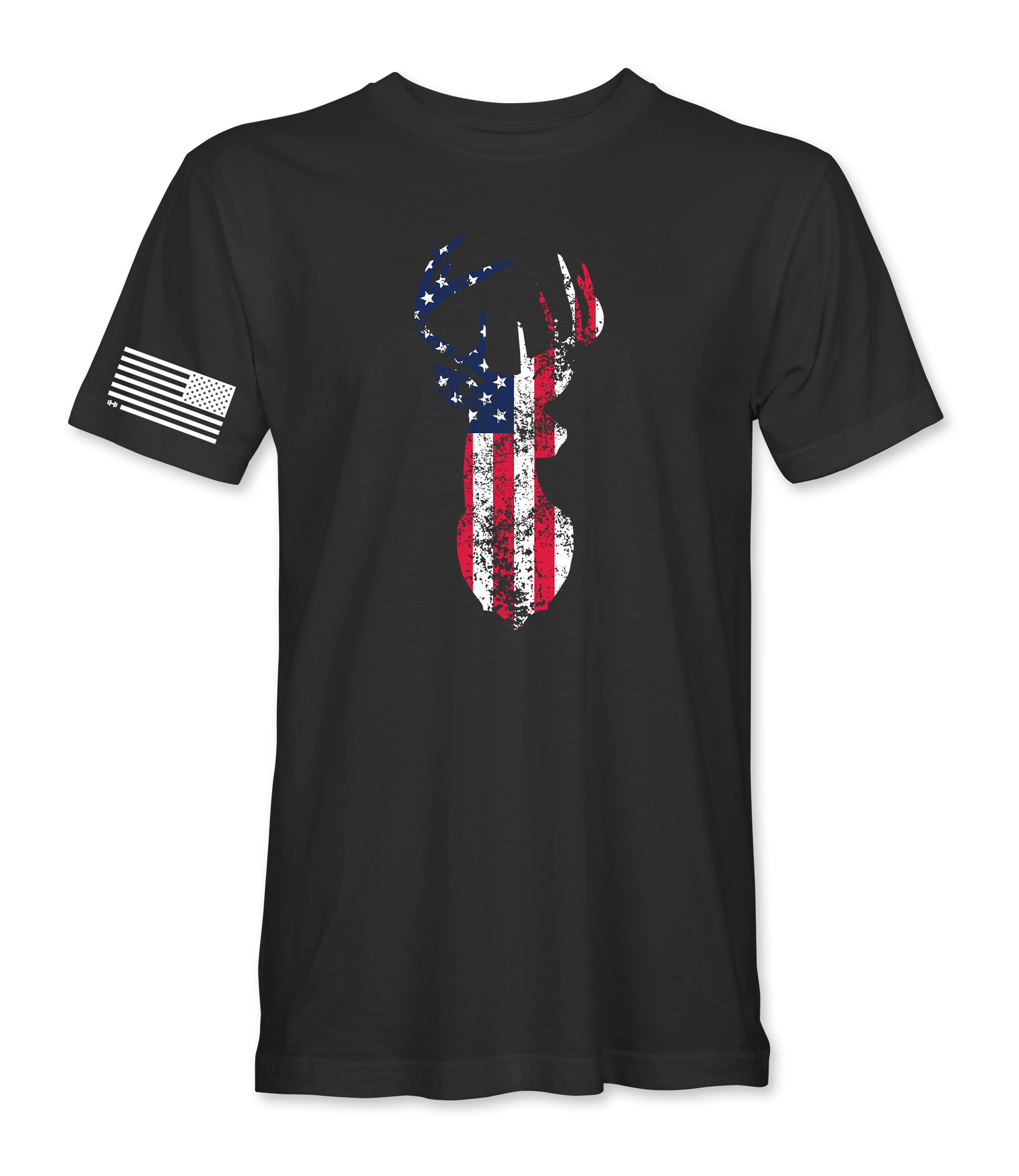 American Flag Buck black t-shirt, front