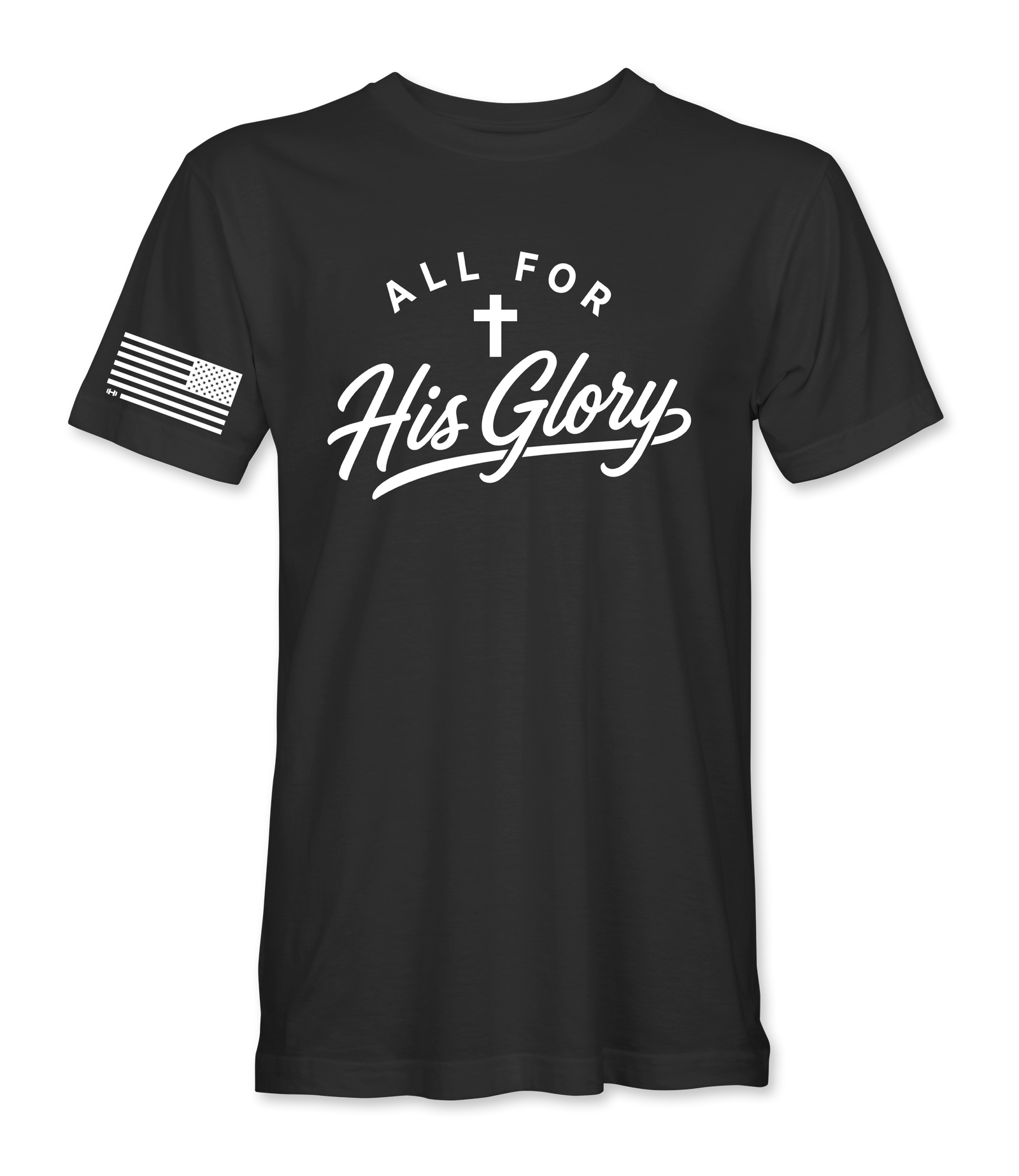 All For His Glory black t-shirt, front