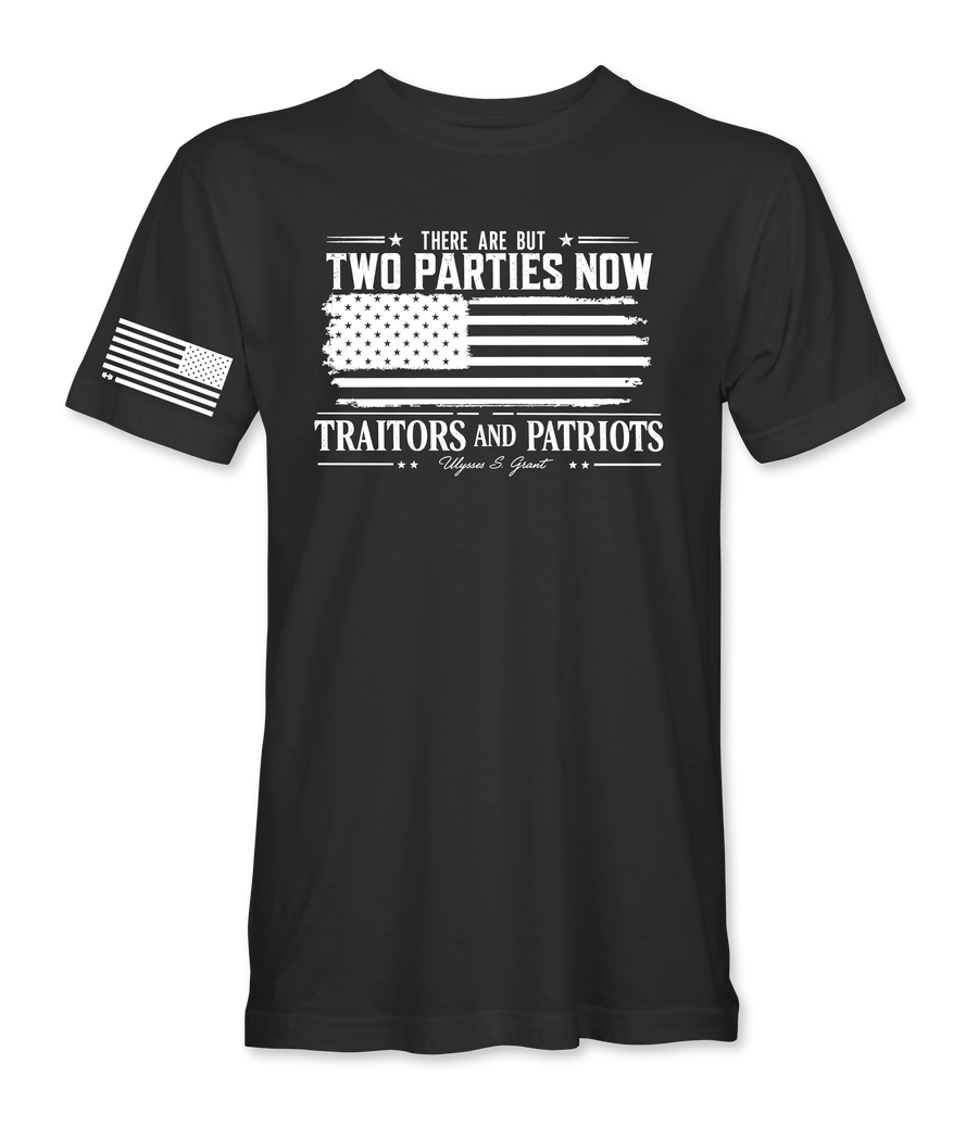 Two Parties Now black t-shirt, front