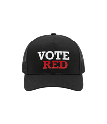 Vote Red black trucker hat, front