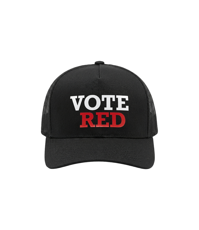 Vote Red black trucker hat, front