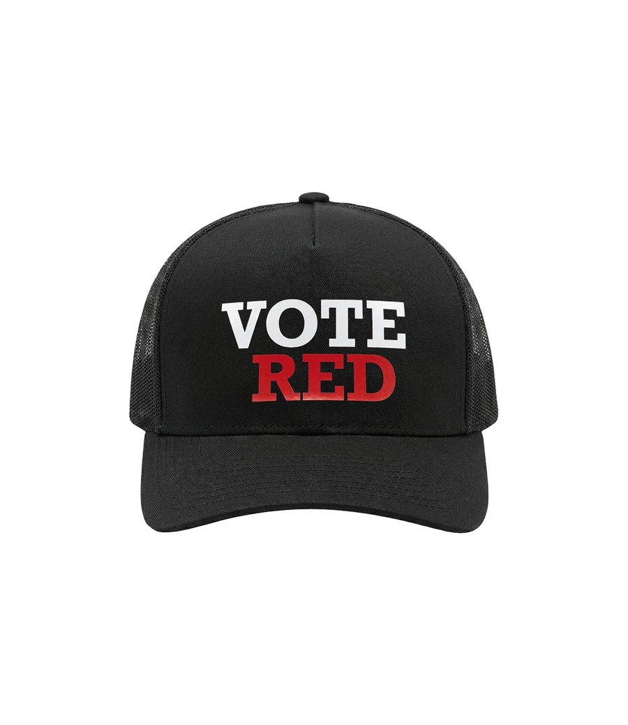 Vote Red black trucker hat, front