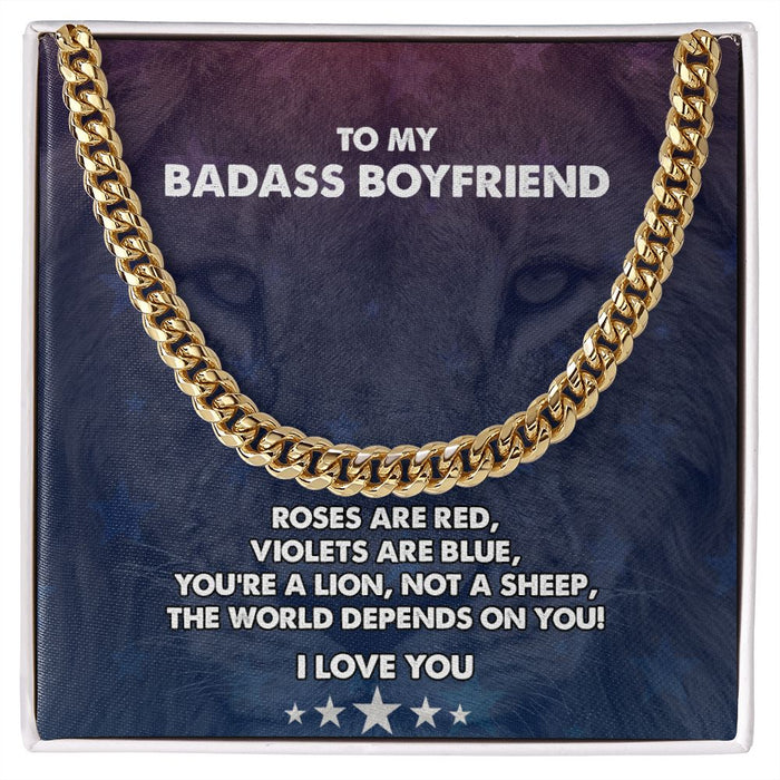 To My Badass Boyfriend - Men's Cuban Link Chain Necklace - Gift For Boyfriend