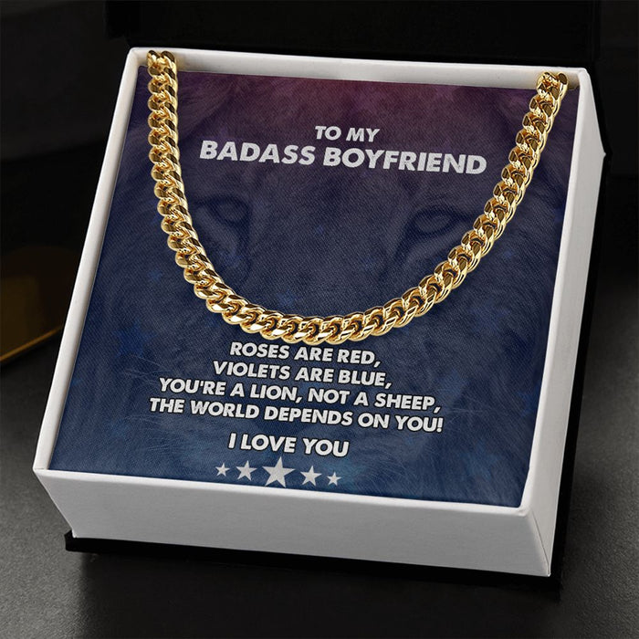To My Badass Boyfriend - Men's Cuban Link Chain Necklace - Gift For Boyfriend
