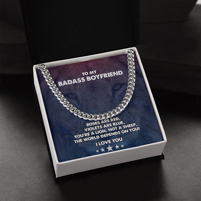 To My Badass Boyfriend - Men's Cuban Link Chain Necklace - Gift For Boyfriend