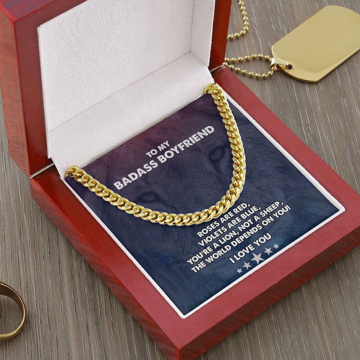 To My Badass Boyfriend - Men's Cuban Link Chain Necklace - Gift For Boyfriend