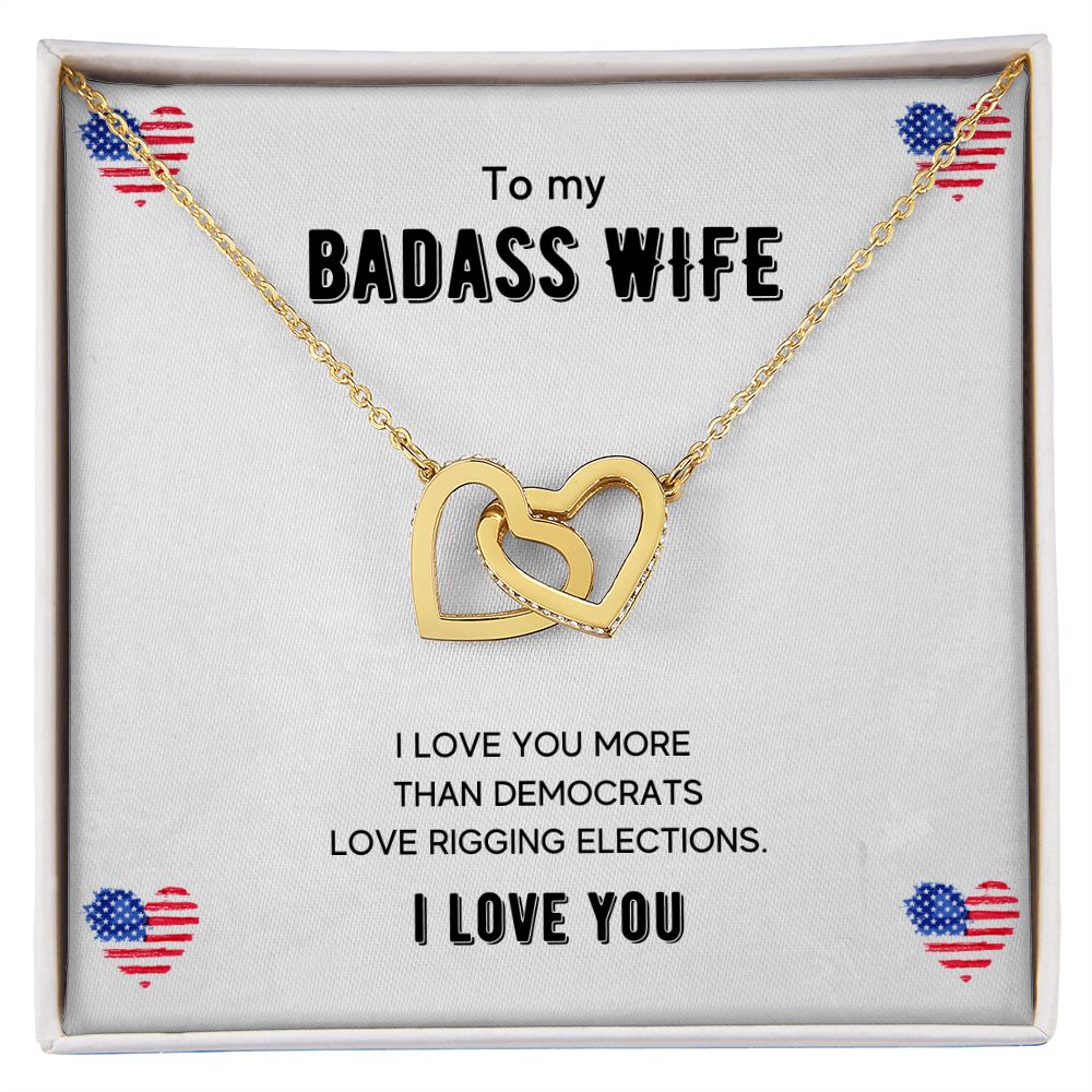 To My Badass Wife - Women's Interlocking Hearts Necklace - Gift For Wife