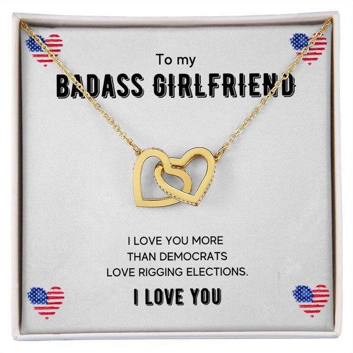 To My Badass Girlfriend - Women's Interlocking Hearts Necklace - Gift For Girlfriend