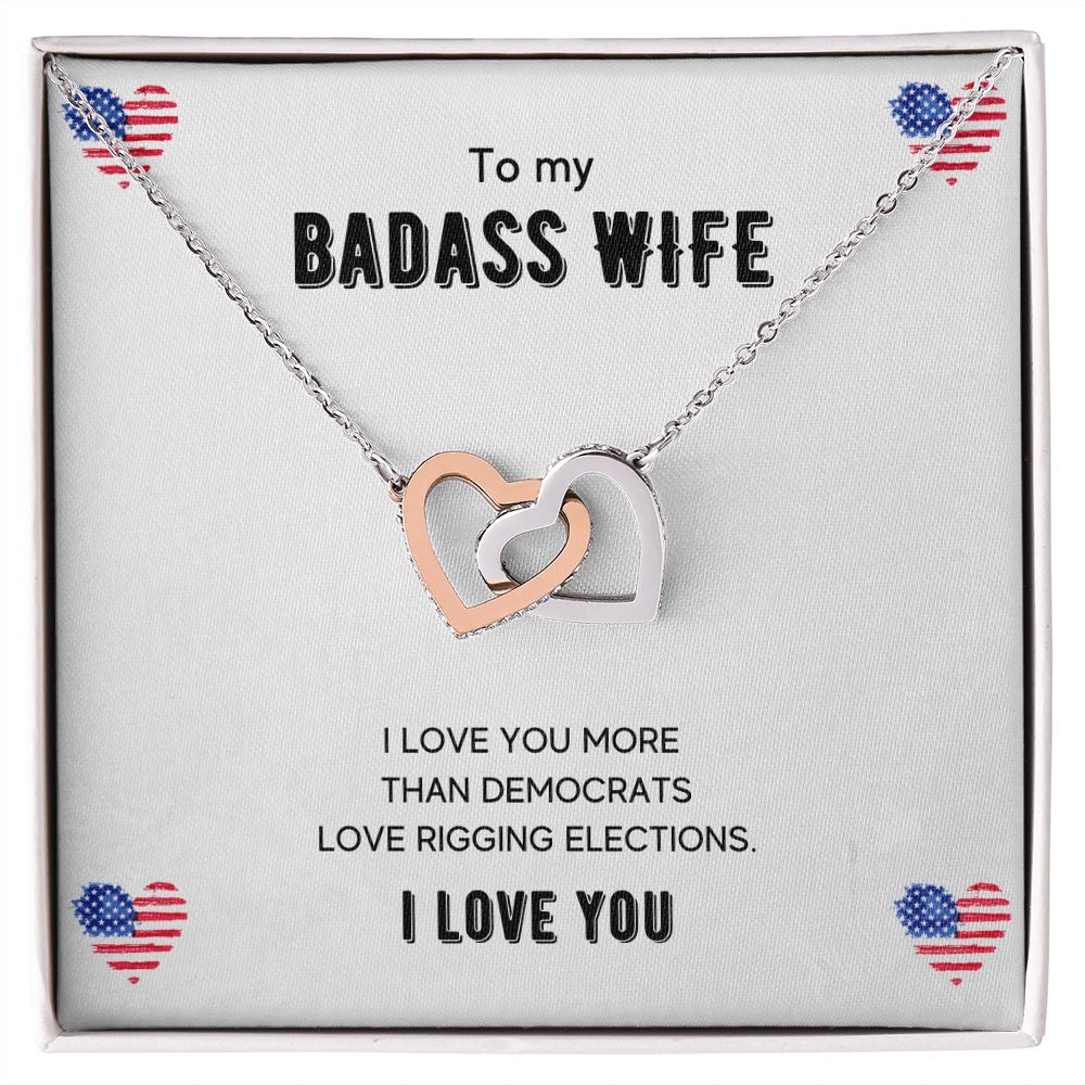 To My Badass Wife - Women's Interlocking Hearts Necklace - Gift For Wife