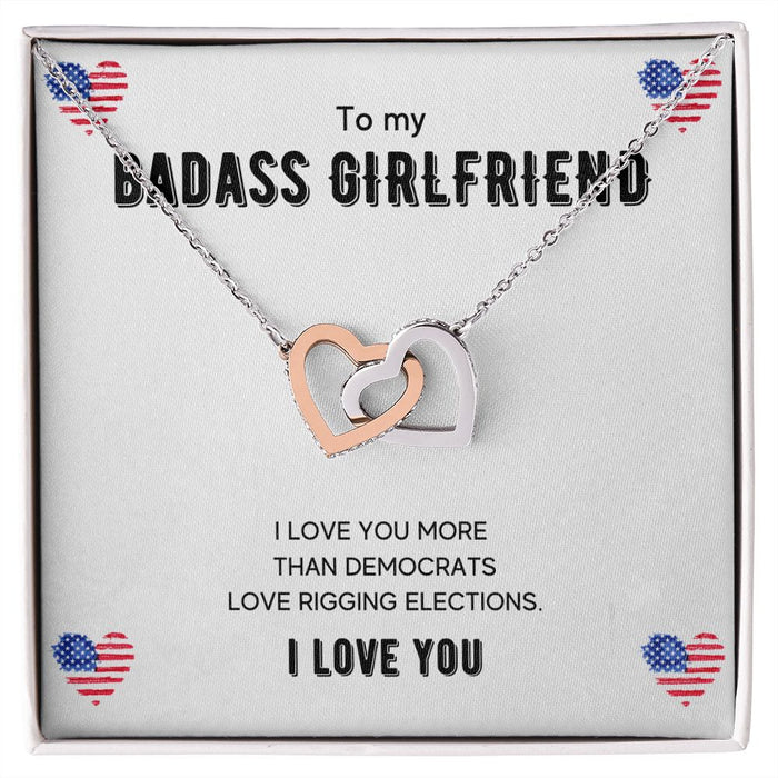 To My Badass Girlfriend - Women's Interlocking Hearts Necklace - Gift For Girlfriend