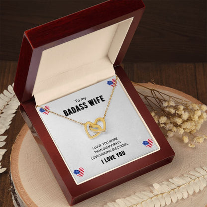 To My Badass Wife - Women's Interlocking Hearts Necklace - Gift For Wife
