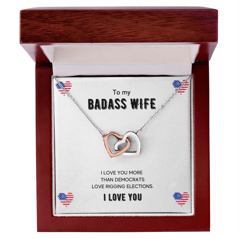 To My Badass Wife - Women's Interlocking Hearts Necklace - Gift For Wife