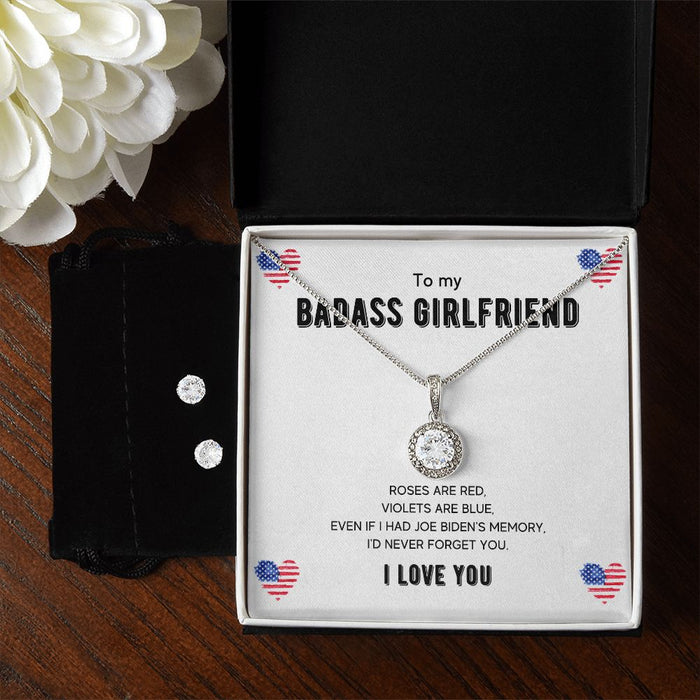 To My Badass Girlfriend - Women's Eternal Hope Necklace & Earring Set - Gift For Girlfriend