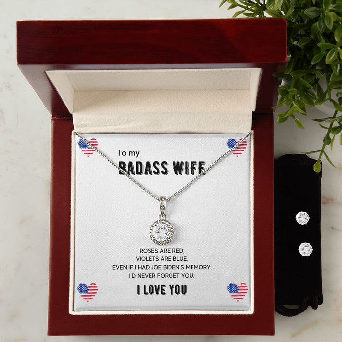 To My Badass Wife - Women's Eternal Hope Necklace & Earring Set - Gift For Wife