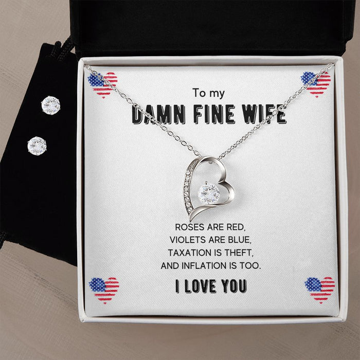 To My Damn Fine Wife - Women's Forever Love Necklace & Earring Set - Gift For Wife