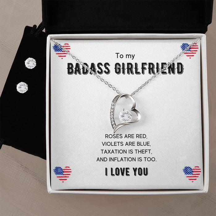 To My Badass Girlfriend - Women's Forever Love Necklace & Earring Set - Gift For Girlfriend