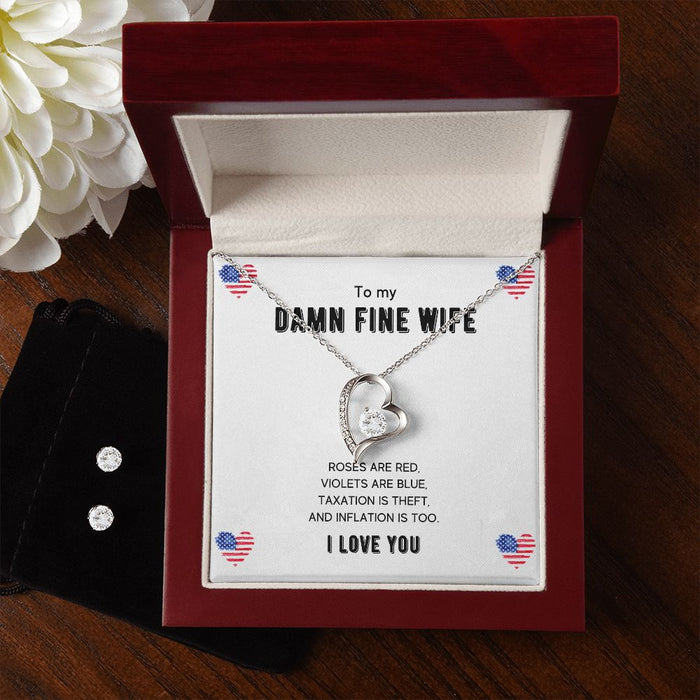 To My Damn Fine Wife - Women's Forever Love Necklace & Earring Set - Gift For Wife
