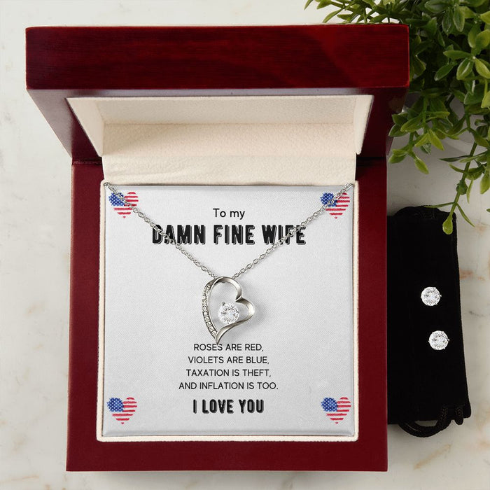 To My Damn Fine Wife - Women's Forever Love Necklace & Earring Set - Gift For Wife