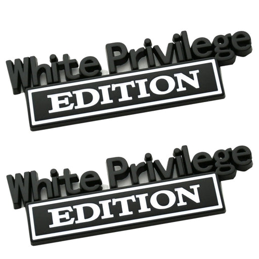BiglyWellness 2 Pack - Black White Privilege Edition Premium Car/Truck Badge - Black